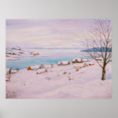 Poster Village d'hiver aquarelle en neige Noël (Devant)