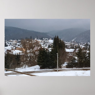 Poster Village d'hiver panoramique - Paysage rural Rouman