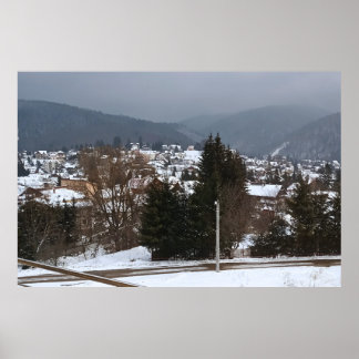 Poster Village d'hiver panoramique - Paysage rural Rouman