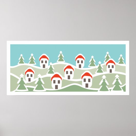Poster Village d'hiver, toit rouge maisons personnalisé P (Devant)