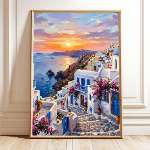 Poster Village d'île grecque sur toile de fond