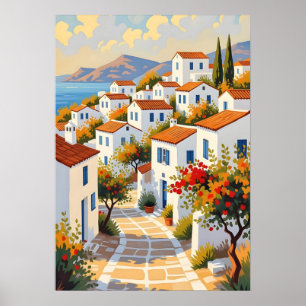 Poster Village grec de Mykonos - Œuvre d'art murale côtiè