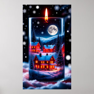 Poster Village magique de la bougie de neige