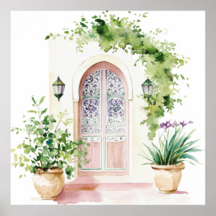 Poster Village marocain Watercolor Boho