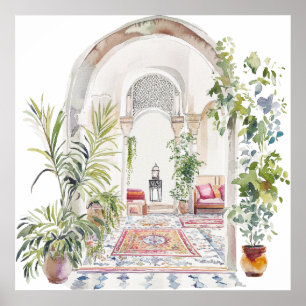 Poster Village marocain Watercolor Boho