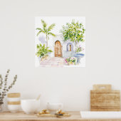 Poster Village marocain Watercolor Boho (Cuisine)