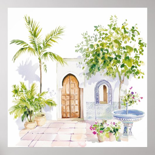 Poster Village marocain Watercolor Boho (Devant)