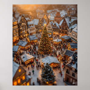 Poster Village miniature de marché de Noël
