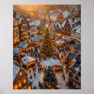 Poster Village miniature de marché de Noël