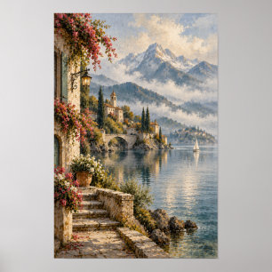 Poster Village Montagnard Romantique au Bord d'un Lac Eur