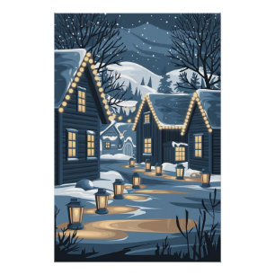Poster Village nordique de Noël Art Scandinave hiver