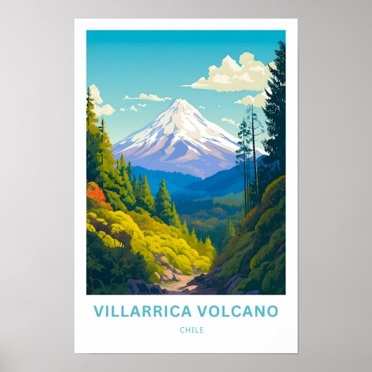 Poster Villarica Volcano Chili Travel Print (Devant)