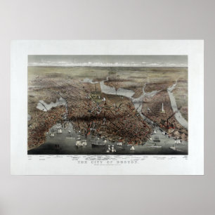 Poster Ville 1873 de Boston, vue d'oeil d'oiseaux
