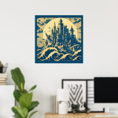 Poster Ville d'Atlantis 3 - Style Woodblock (Bureau à domicile)