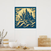 Poster Ville d'Atlantis 3 - Style Woodblock (Cuisine)