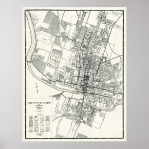 Poster VILLE d'AUSTIN, TEXAS MAP 1925