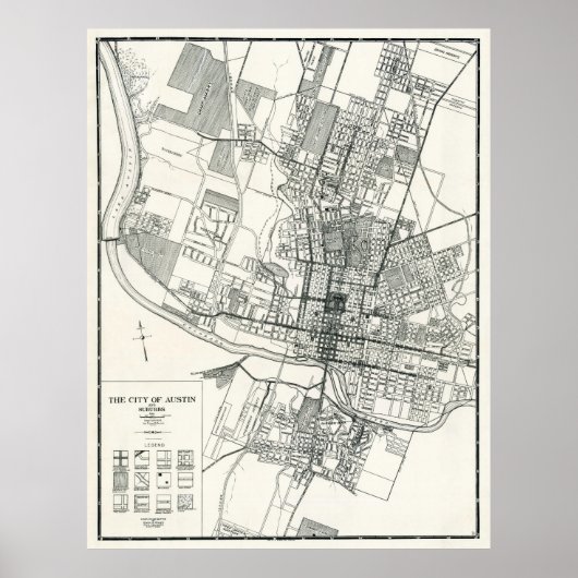Poster VILLE d'AUSTIN, TEXAS MAP 1925 (Devant)
