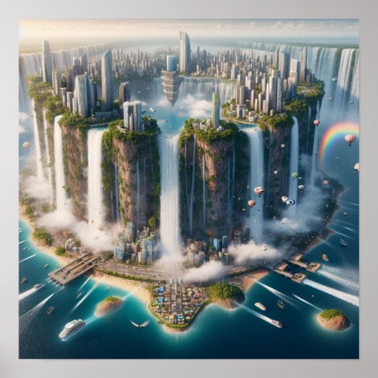 Poster Ville de chute d'eau inversée (Devant)