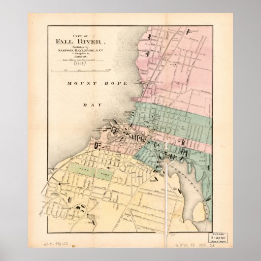 Poster Ville de Fall River, Massachusetts Map (1874) (Devant)