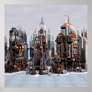 Poster Ville de fantasy futuriste Art de la skyline de sc