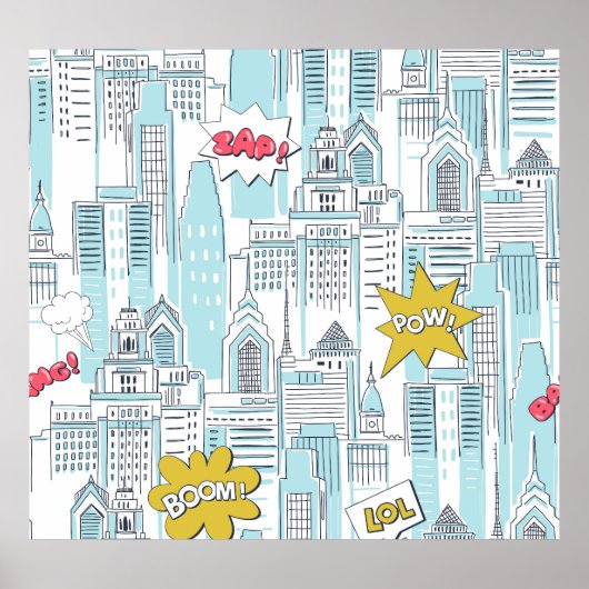 Poster Ville de la bande dessinée : motif vintage (Devant)