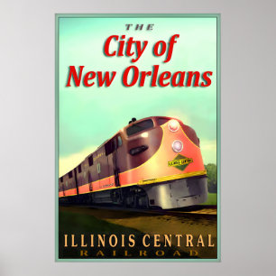 Poster VILLE de LA NOUVELLE-ORLÉANS Illinois Central Rail
