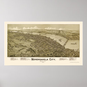 Poster Ville de Monogahela, carte panoramique de PA -