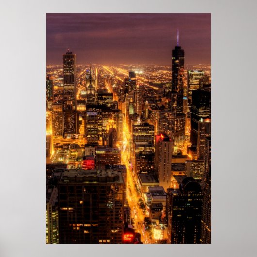 Poster Ville de nuit de Chicago (Devant)