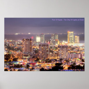 Poster Ville de Port-d'Espagne des lumières au crépuscu