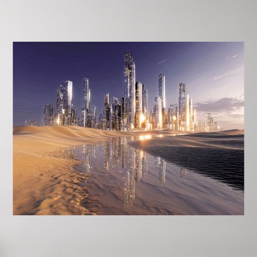 Poster Ville de science-fiction futuriste reflétée dans l (Devant)