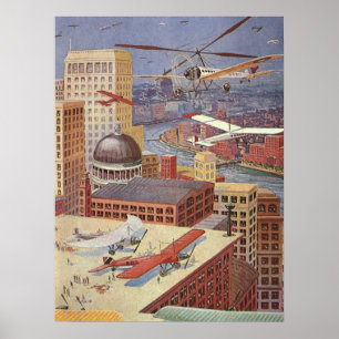 Poster Ville de science-fiction vintage, Steam Punk victo