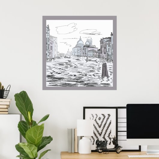 Poster Ville de Venise sur les bâtiments des bateaux à ea (Bureau à domicile)