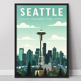 Poster Ville d'Emeraude de Seattle vintage