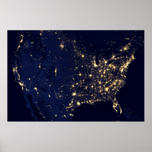 Poster Ville Des États-Unis La Nuit.