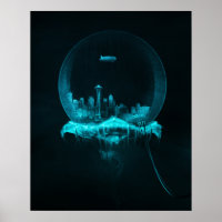 Ville d'Imaginaire dans un globe de neige avec un 