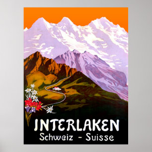 Poster Ville d'Interlaken sous les montagnes suisses