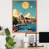 Poster Ville d'Istanbul avec Pleine lune (Bureau à domicile)