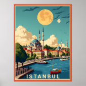 Poster Ville d'Istanbul avec Pleine lune (Devant)