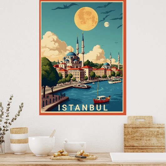 Poster Ville d'Istanbul avec Pleine lune (Cuisine)