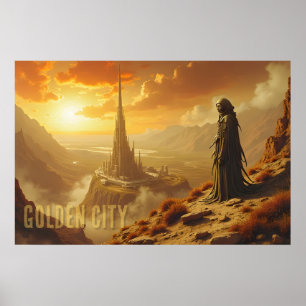 Poster Ville dorée Art Fantastique Sci-Fi Futuriste