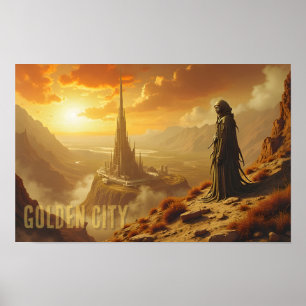 Poster Ville dorée Art Futuriste Sci-Fi Fantastique