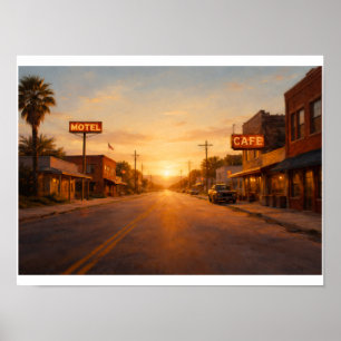 Poster ville du Texas au coucher du soleil