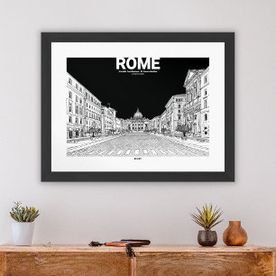 Poster Ville du Vatican Rome Voir noir blanc Croquis Mate