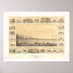 Poster Ville en croissant, carte panoramique 1857 (0465A)