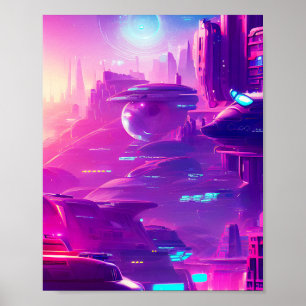 Poster Ville futuriste aux néons
