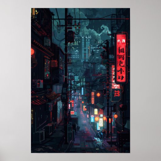 Poster Ville futuriste de Cyberpunk à Tokyo dans les bars (Devant)