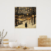 Poster Ville Lumière Hommes d'hiver en noir sur le trotto (Cuisine)