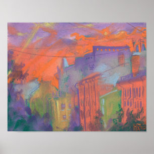 Poster Ville Lumineuse Orange Coucher de soleil Paysage P