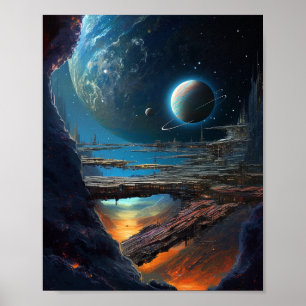 Poster Ville spatiale futuriste de science-fiction