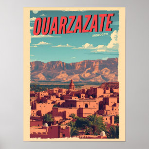 Poster Ville vintage de Ouarzazate kasbah désert du Sahar